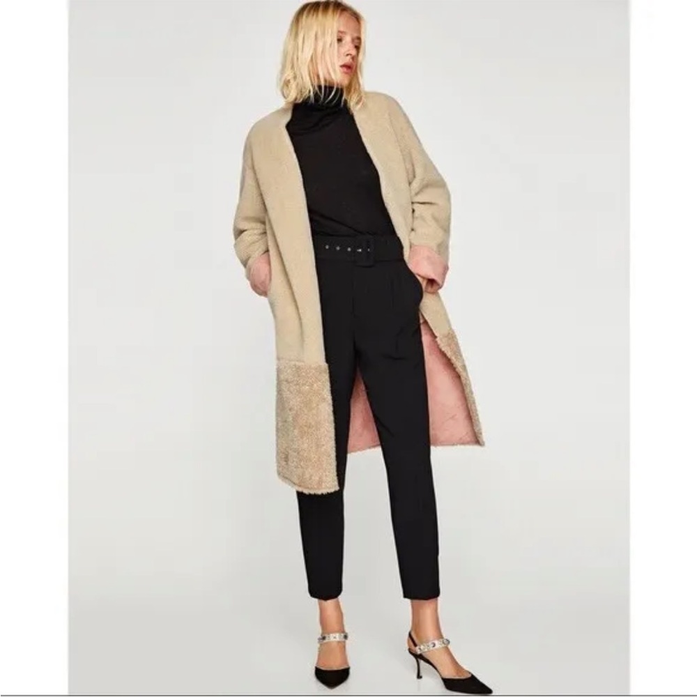 ZARA Sherpa Faux Fur Long Teddy Coat Duster Medium